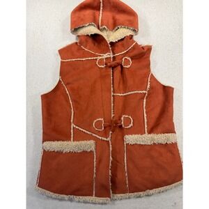 Mifresia Hoodie Vest Womens Small Rust Sherpa Lined Boho Classic Toggle Button